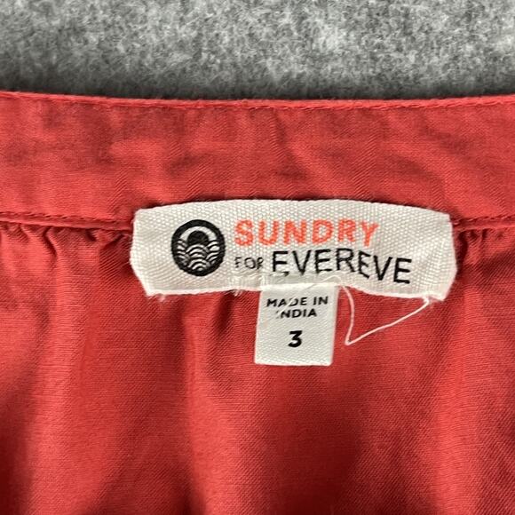 Sundry Evereve The Anywhere Dress Womens Large 3 Red Tiered Puff Sleeve Pocket - Picture 7 of 14